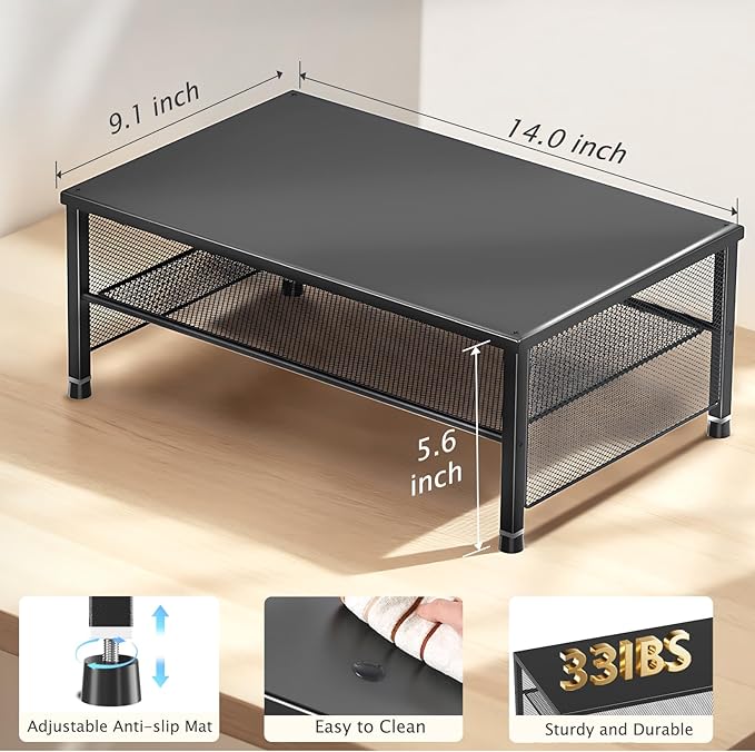 ECOLOVI 2-Tier Computer Monitor Stand Riser, Printer & Laptop Stand, Office Desk Accessories, Workspace Desk Organizer for Home Office Supplies, Black - Image 7