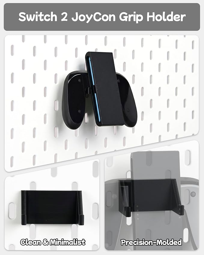 Pegboard Accessories, Holder for Switch 2, 4PCS | Black | for NS2, Switch PRO controller and Console Dock, Joycon Holder Compatible with SKADIS Pegboard - Image 5