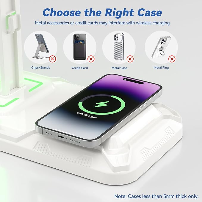 KDD RGB Headphone & Controller Stand with Wireless Charging - Rotatable Headset Stand with 9 Light Modes - Controller Holder with 2 USB and Type C Ports - for Gamers Desktop Accessories(White) - Image 3