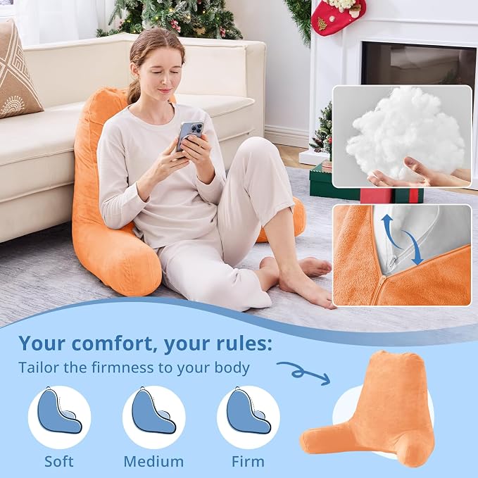 Sasttie Reading Pillow for Bed, Back Pillow for Sitting Up, Orange - Image 3