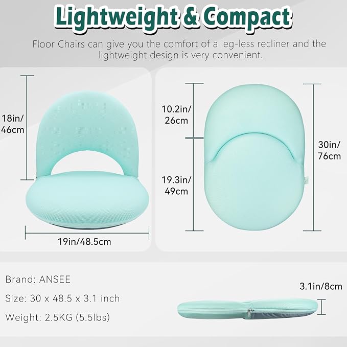 Floor Chair Floor Cushion Folding Padded Gaming Chair Adjustable 5-Position Floor Seat with Back Support for Kids Adult Great for Gaming Reading Meditating - Image 2