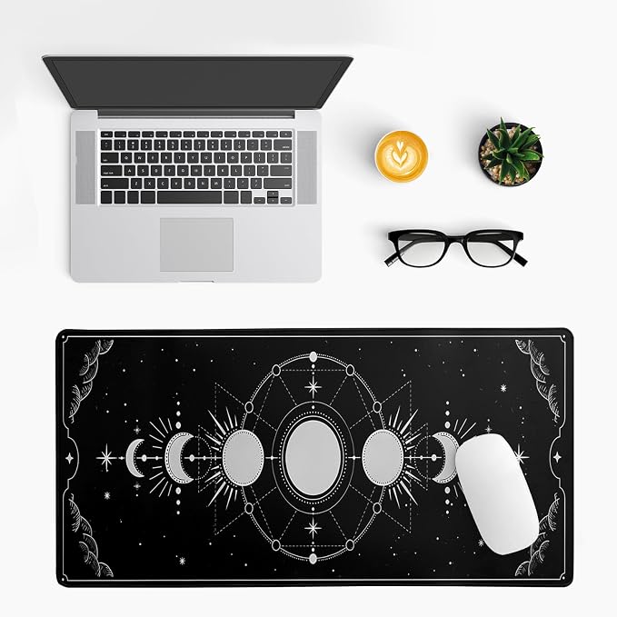 Sun Moon Gaming Mouse Pad Black Large Mouse Pad for Keyboard and Mousepad Desk Mat with 3mm Non-Slip Base and Stitched Edge for Gaming and Office Computer Mat Protector Mat 27.6x11.8 Inch - Image 3