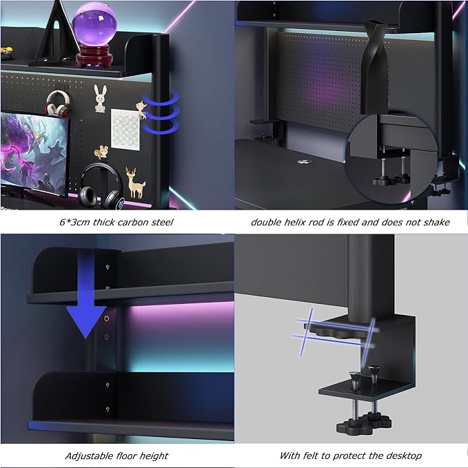 Clamp On Desk Organizer Shelf, BLACK Desk Extender Pegboard Workstation,Computer Desk Accessories for Office, Privacy Panel for Gaming Desk,23.6/31.4/39.3in Desktop Shelving (BLACK, 60cm/23.6in) - Image 7