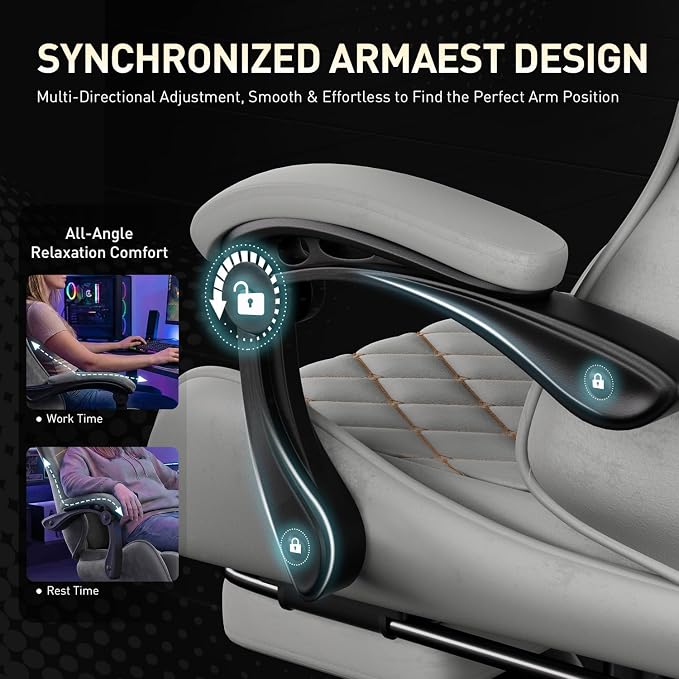 HLDIRECT Massage Recliner Gaming Chair with Footrest for Adults, Light Grey | 300lbs Capacity, Ergonomic Office Computer Chair, Lumbar Support, Breathable Fabric, Headrest, 360° Swivel, Metal Frame - Image 8