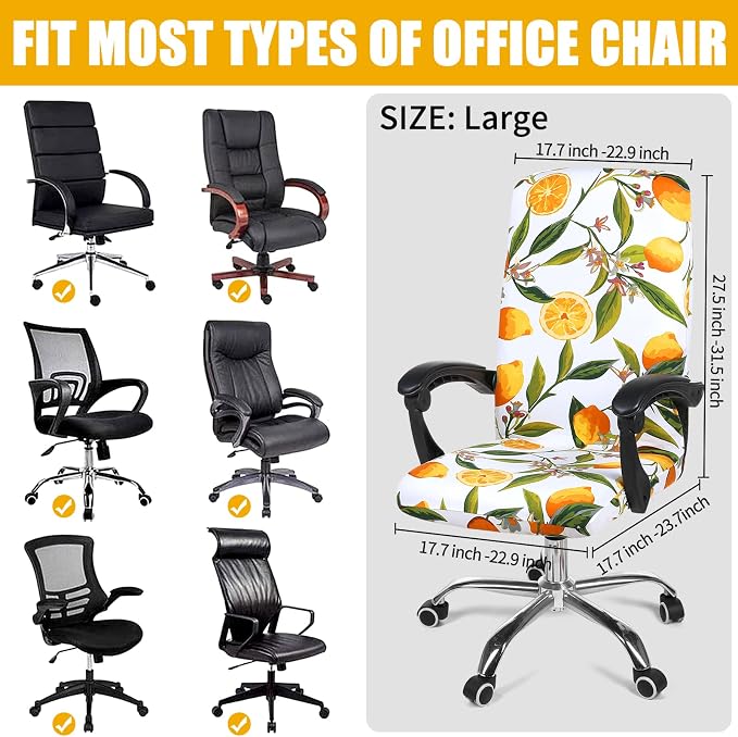 Smiry Stretch Printed Office Computer Desk Chair Covers, Yellow | Universal Desk Rotating Chair Slipcovers Removable Washable, Soft Fit Anti-Dust Spandex Protector Cover with Zipper - Image 5