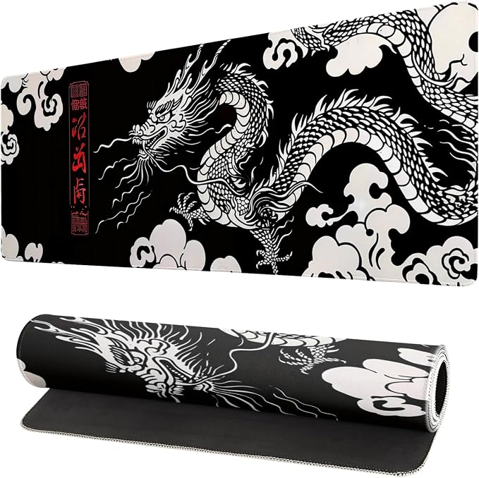 Gaming Mouse Pad Desk Pad,Extended Big Mouse Pad,31.5x11.8 Inch Long Computer Keyboard Mouse Mat Mousepad with 3mm Non-Slip Base and Stitched Edge for Gaming and Office… (Loong) by Brecoy