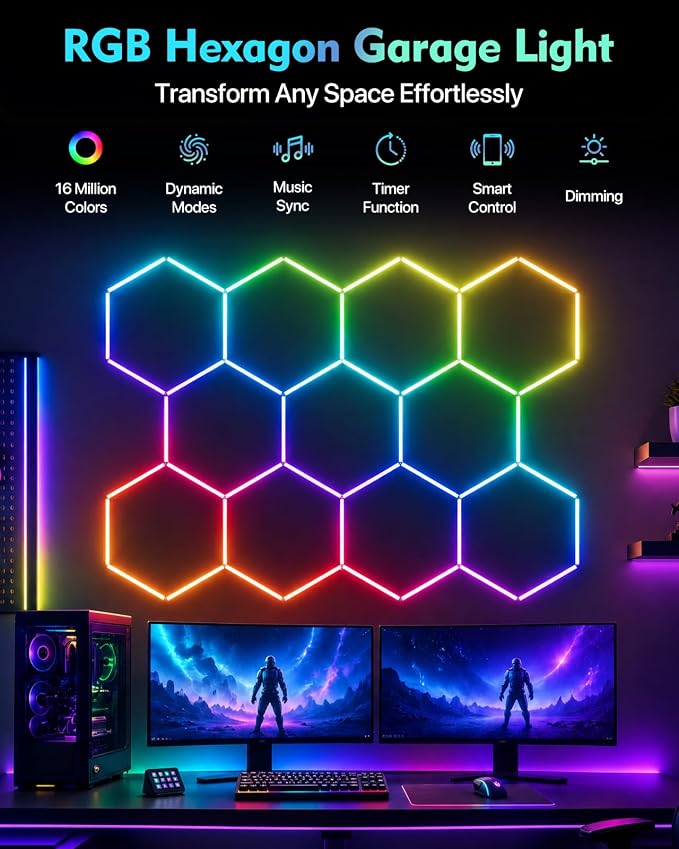 Hexagon Lights, 11-Hex RGB, App Control, Dynamic Lighting Effects - Image 2