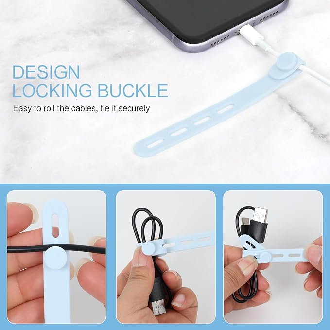 Donruby 24Pcs Silicone Cable Ties, Reusable Cord Organizer Straps, Ice Blue - Image 4