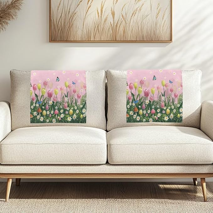 Easter Tulip Butterfly Headrest Cover for Small Recliner 26x16 Inch 3/Set - Decoration Slipcover with Non-Slip Fixing Nails, Breathable Washable Protector for Home Office Chair - Image 3