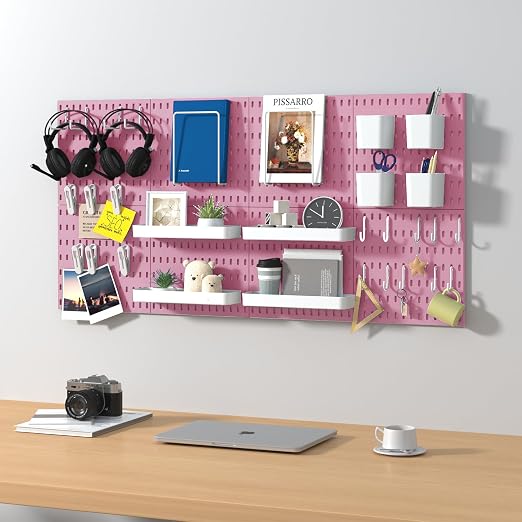 Pegboard Combination Kit, 8 Peg Boards and 30 Accessories Modular Hanging Black Pegboard for Walls, Office Wall Organizer, Keys Holder on Wall, Nursery Storage, 44"x22" Pink - Image 2