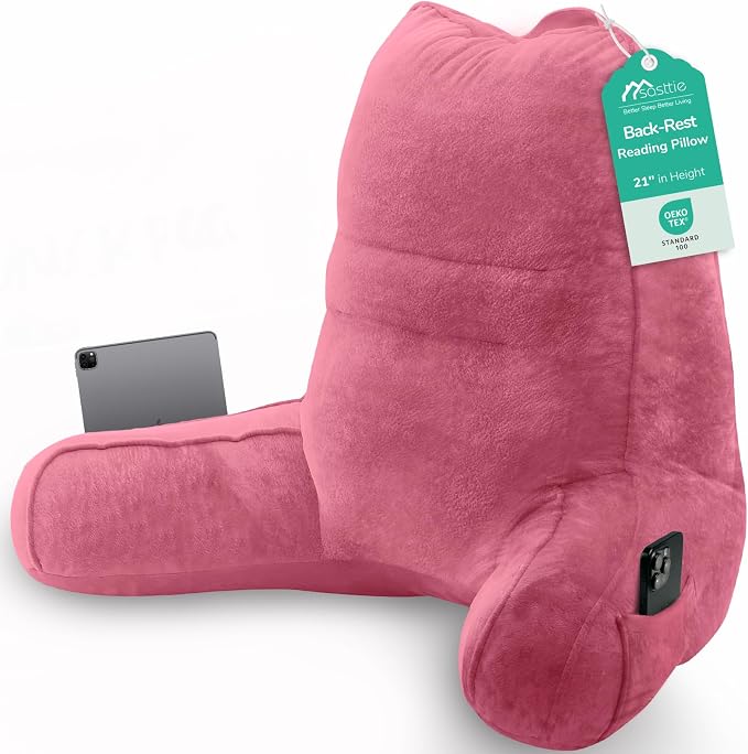 Sasttie Reading Pillow for Bed, Back Pillow for Sitting Up, Rose Pink by SASTTIE