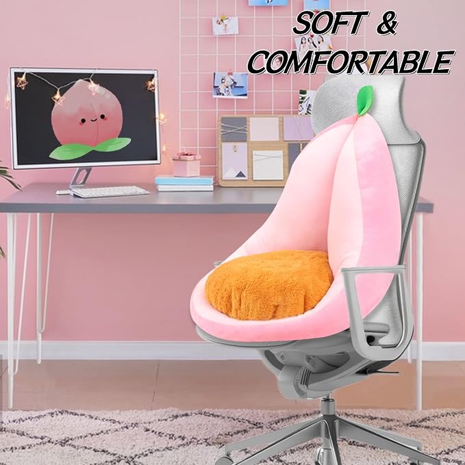 Sexysamba Cute Fruit Gaming Chair Cushion with Backrest Non-Slip, Comfy Kawaii Computer Chair Pad for Gamer Chair Seat Cushion Armchair Pillow for Office Desk Home Decor,20"x23",Peach - Image 2