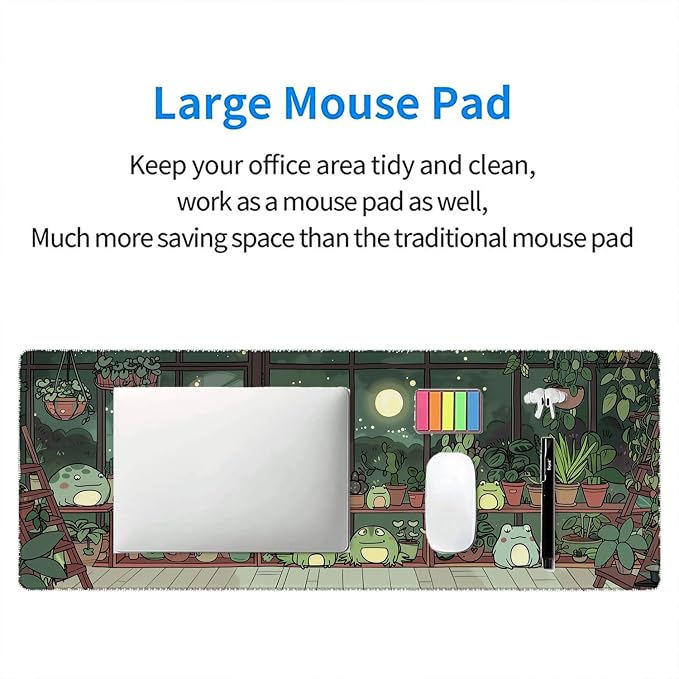 Cute Frog Desk Mat Gaming Mouse Pad Cartoon Kawaii Green Potted Mousepad XL Large Gaming Mouse Pad Laptop Keyboard Mat Desk Pad Office Home Decor for Women Girl 31.5"x11.8" - Image 7