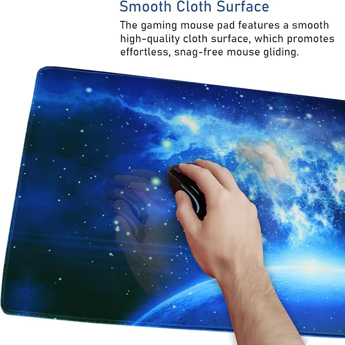 Extended Large Mouse Pad, Gaming Mouse Pad with Nonslip Base (31.5X15.7In) Heavy/Thick, Comfy, Waterproof Computer Keyboard Pad Mat for Esports Pros/Gamer/Desktop/Office/Home-Blue - Image 5