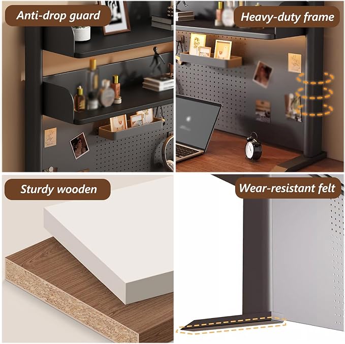 Clamp-on Desk Shelf Organizer with Pegboard,Black Desktop Bookshelf,Metal Dorm Desk Hutch,Multi-Purpose Countertop Storage Shelves for Home Office Dorm Gaming Desk(W - 23.6", Black) - Image 7