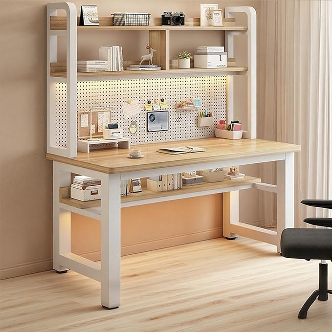 Writing Work Computer Desk with Pegboard,Gaming Desk with Bookshelf Combo,PC Gamer Workstation Desk,Wooden Desktop,for Home Office Work and Gaming(A1,55 L x 23.6" W(140x60cm)) by ZMNXAS
