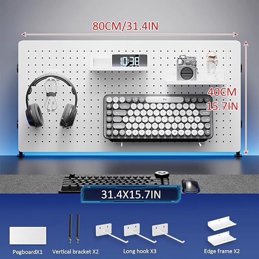 Clamp On Desk Pegboard Peg Board for Desk Pegboard Detachable Gaming for Office & Home Desktop Organizer(White,15.7X31.7IN) - Image 3