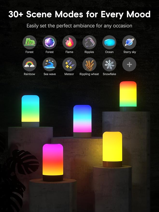 RGBICWW Smart Table Lamp, Touch Bedside Lamp with App Control, LED Desk Lamp with Music Sync, 30+ Scenes & 16M Colors, Color Changing Lamp for Bedroom Living Room Gaming Dimmable Night Light, White - Image 4