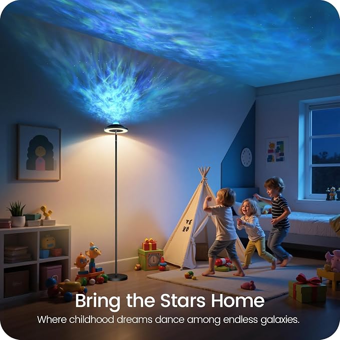 LED Floor Lamp with RGB Galaxy Projector, 18W Double Sided Corner Light Rotatable, Dimmable Standing Lamp with Remote, Black Modern Lamp for Living Room, Bedroom, Kids Room, Gaming B14LD05 - Image 8