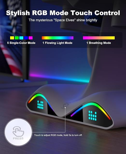 DXKK Charging Dock for Meta Quest 3/3S/2, 15W+ Fast Charger with 4 Pack Rechargeable Batteries, 7 LED Light Modes, USB-C Charging Station for Oculus Accessories - Image 5