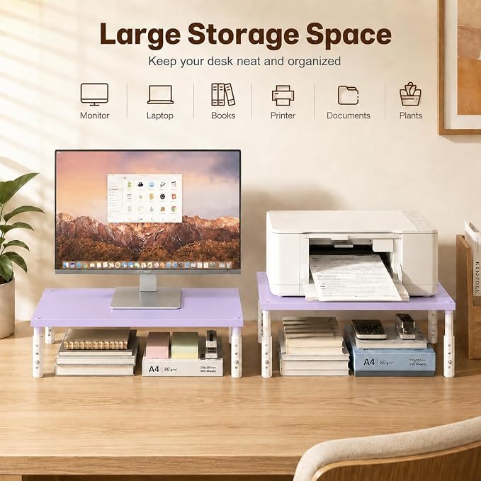 OPNICE Adjustable Monitor Stand Riser for Desk, Wood Computer & Laptop Stand, Desk Organizers and Accessories, Office Desk Accessories & Workspace Organizer for Home Office Supplies, Purple - Image 9