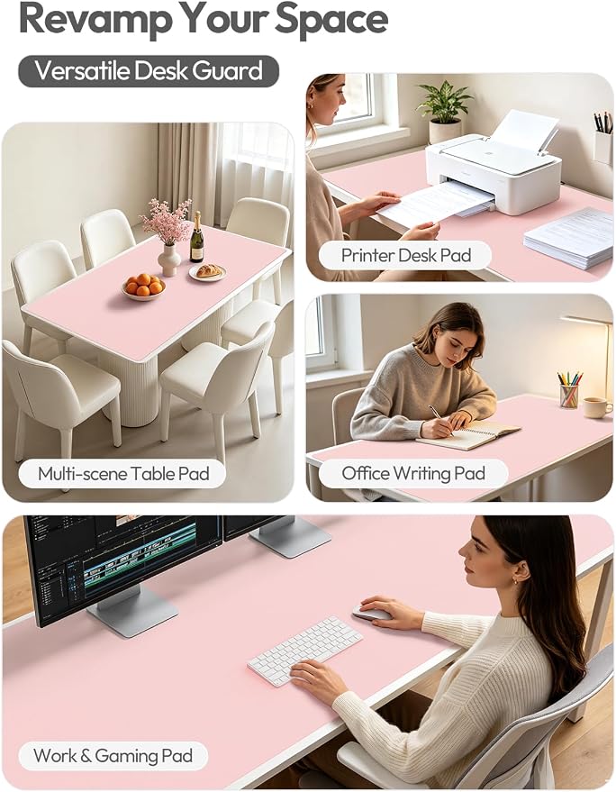 YSAGi Leather Desk Pad Protector, Office Desk Mat, Large Mouse Pad, Non-Slip PU Leather Desk Blotter, Laptop Desk Pad, Waterproof Desk Writing Pad for Office and Home (Light Pink, 55" x 24") - Image 6