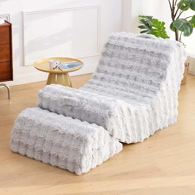 Quiet Rocking Chair, 3-in-1 Adjustable Boneless Floor Recliner for Adults | Zero Gravity Comfort as a Rocker, Chaise Lounger or Floor Seat, with Faux Fur Washable Cover for Reading, Nursing or Gaming by SnugSofeeFoamSofa