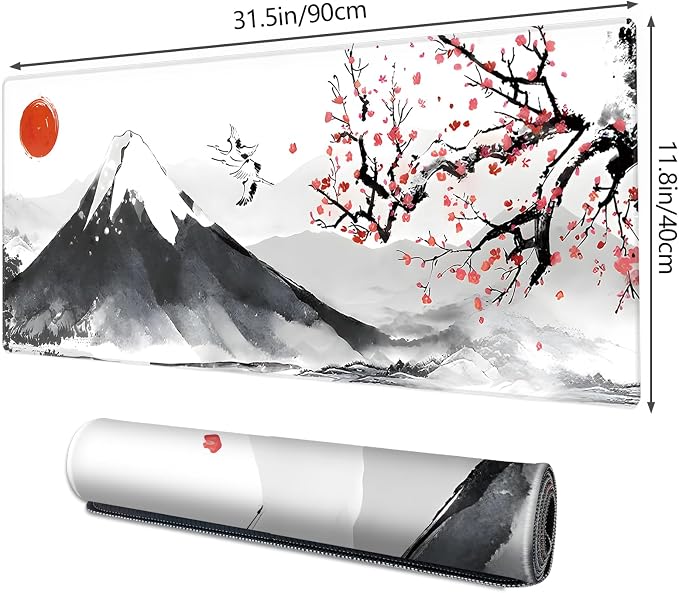 Galdas Mouse Pad for Gaming, Japanese Desk Mat,XXL XL Large Mouse Mat Long Extended Mousepad Non-Slip Rubber Mice Pads Stitched Edges Thin (31.5 x 11.8 x 0.12 Inches) Ink and Wash - Image 2