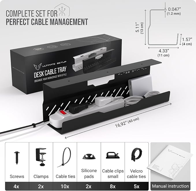 Under Desk Cable Management Tray no Drill – Wire Management - Cord Organizer – Huge Load Capacity – Under Desk Cable Tray no Drill (Black, 1 Piece Set) - Image 6