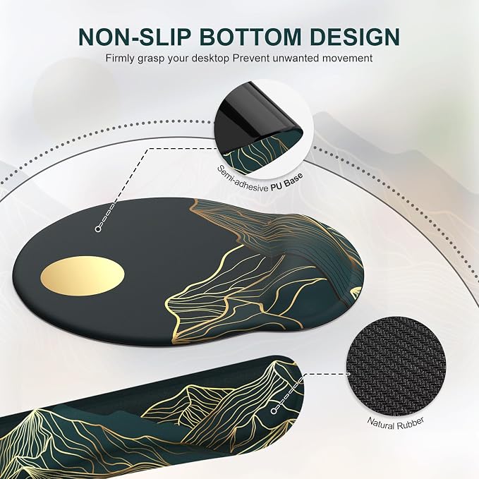 iCasso Large Mouse Pad, 4in1 XXL Mousepad + Keyboard Wrist Rest+Mouse Wrist Rest+Coaster Set with Ergonomic Design for Computer(Cyan-Mountain) - Image 6