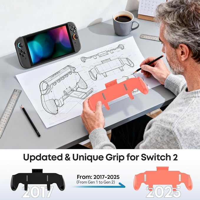 OIVO Grip Compatible with Nintendo Switch 2, Switch 2 Ergonomic Grip Case with Adjustable Stand, Comfort Game Accessories with 5 Game Card Slots and 4 Thumb Caps, Orange - Image 5