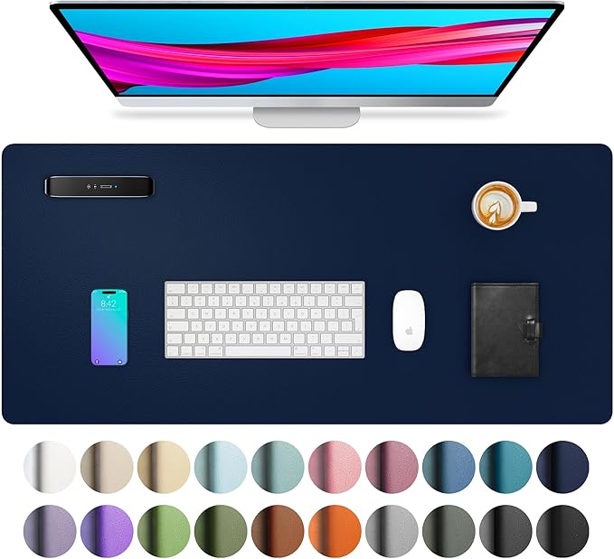Aothia Leather Desk Pad Protector, Mouse Pad, Office Desk Mat, Non-Slip PU Leather Desk Blotter, Laptop Desk Pad, Waterproof Desk Writing Pad for Office and Home(Dark Blue,31.5" x 15.7") by AothiaSimpleNaturalUnique