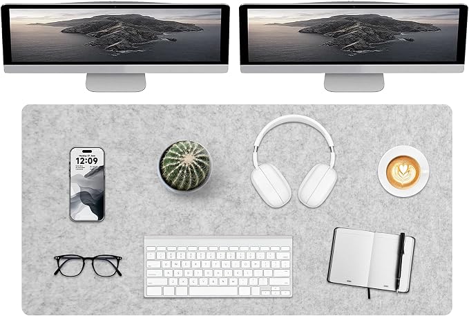 DAWNTREES Extra Large Felt Desk Mat,55''x23.6'' Non-Slip Desktop Protector | Full Desk Mouse pad, Computer Desk Mat for Keyboard and Mouse Pad,Desk Accessories for Home and Office (Light Gray) by PremiumDeskPadatDawnTrees