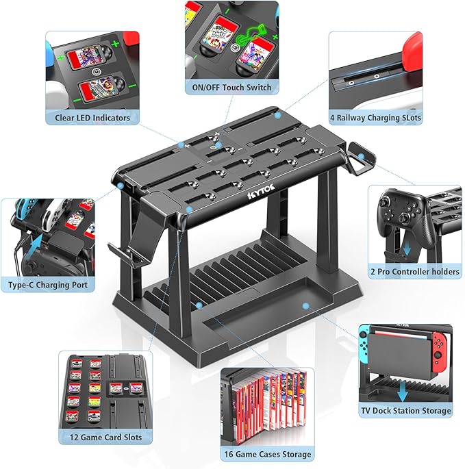 Switch Organizer Station with Controller Charger, Charging Dock for Nintendo Switch & OLED Joycons, Storage for Games, TV Dock, Pro Controller, Accessory Kits - Image 4