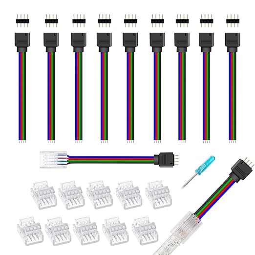 Solderless LED Strip Connectors 4 Pin,RGB Strip to Controller Jumper by GXILEE