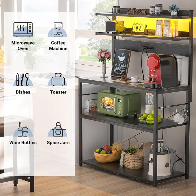 Aheaplus Bakers Rack with Power Outlet & RGB LED, 31.5 In Coffee Bar Table - Image 5