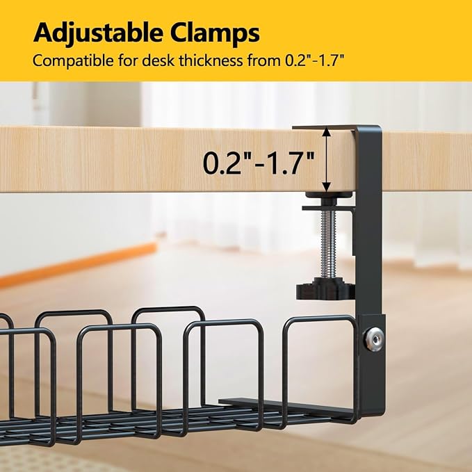15.7 Inch Under Desk Cable Management Tray - Black No Punch Wire Organizer Holder, Sturdy Metal Rack for Power Strip, Desk Cable Organizer for Home, Office, Standing Desk, Gaming & Streaming Setup - Image 4