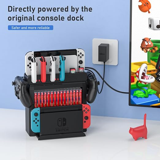 Switch Game Storage with Controller Charger for Nintendo Switch & OLED Model, Switch Charging Dock Charges 6 Joycons, Switch Gaming Accessories Holder for Desk, Switch Game Gift Card Organizer (Black) - Image 7