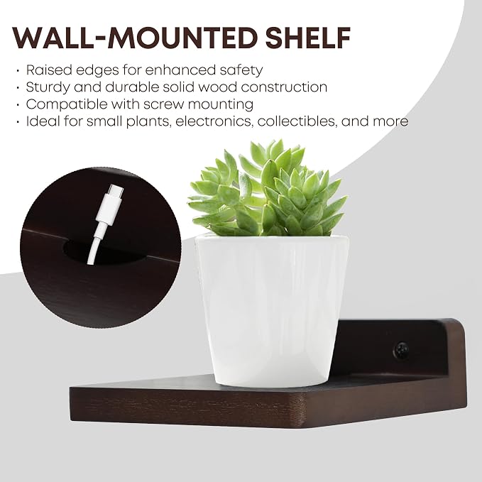 Small Floating Shelf for Wall,5 Inch Wooden Wall Shelf Set of 2,Mini Speaker, Baby Monitor,Cameras，Figurines Display Stand, for Bedroom, Gaming Room, Living Room, Bathroom, Office(Walnut) - Image 4