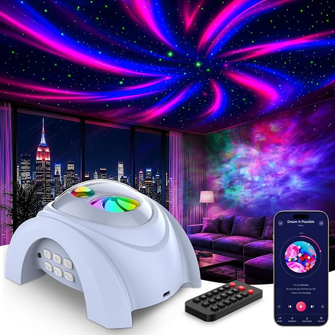 Rossetta Dual Lens Galaxy Star Aurora Projector Night Light for Bedroom by Rossetta