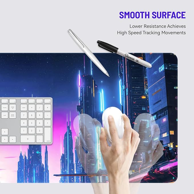 Cute Desk Mat for Keyboard Desktop Extra Large Mouse Pad, City | Desk Top Computer Deskmat, XL, XXL, Long, Aesthetic, Modern Cool Design, for Kids, Boys, 30"x12" - Image 3