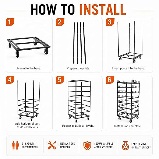 24 Posts Stanchion Cart, Crowd Control Stanchion Cart, Easy to Assemble, Horizontal Padded Storage Locking Wheels for Safety with 8 Tie-Down Straps, 32 x 32 x 77 in - Image 6