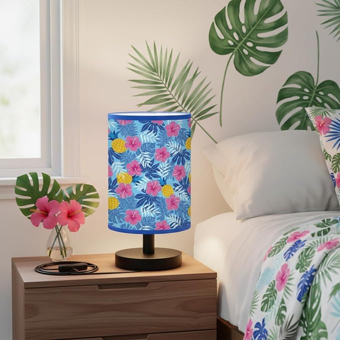 Glooglitter Summer Hawaii Hibiscus Table Lamp 3 Colors Dimmable Lights 11.02 x 5.12 Inch Palm Leaves Pineapple Tropical Night Light Bedside Lamps Decoration for Bedroom Desk Birthday Gifts - Image 3