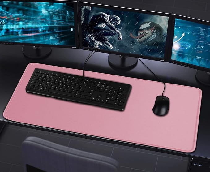 Large Mouse Pad with Stitched Edges, Durable Non-Slip Natural Rubber Base, Waterproof Computer Keyboard Pad Mat for Esports Pros/Gamer/Desktop/Office/Home - Pink - Image 7