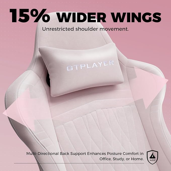 GTPLAYER ACE-PRO Music Gaming Chairs – Built-in Speakers, App Support & Bluetooth Control, Computer Game Chairs with Footrest for Adults, Ergonomic Reclining Silla, Linkage Armrest, Pink 【Velvet】 - Image 7