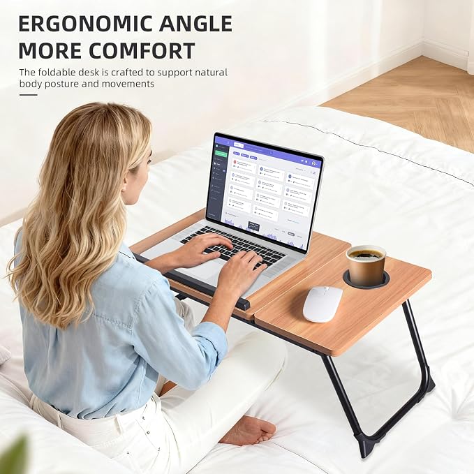 XXL Adjustable Lap Desk - Sturdy Portable Foldable Laptop Desk for Bed & Sofa, Height Adjustable Laptop Bed Stand, Ergonomic Lap Table for Adults Work, Writing and Gaming (Wood) - Image 8