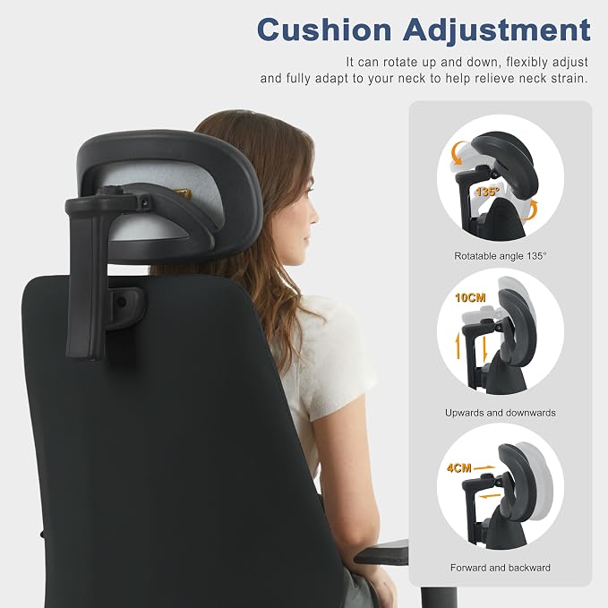 Symino Office Chair Ergonomic with 109° Rocking Function, Premium PU Leather, Integrated Lumbar Support, Adjustable Headrest & Armrests, Swivel Desk Chair - Image 8
