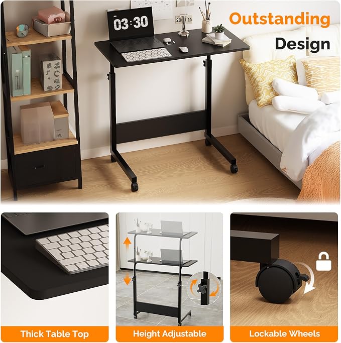 FCH Portable Computer Workstation, Standing Desk Adjustable Height, Small Computer Desk w/Rolling, Sit Stand Laptop Desk TV Tray for Bed Sofa Hospital Reading Eating,Black, 31.5" - Image 5