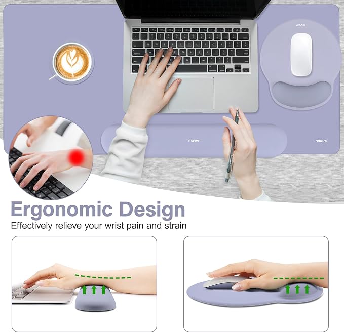 MOSISO Wrist Rest for Mouse Pad Set, Large Gaming Deskpad, Lavender Gray - Image 2