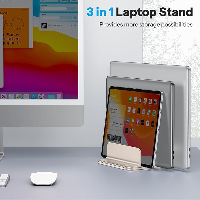 OMOTON 3-Slot Multiple Vertical Laptop Stand, Fits MacBook, Starlight - Image 7